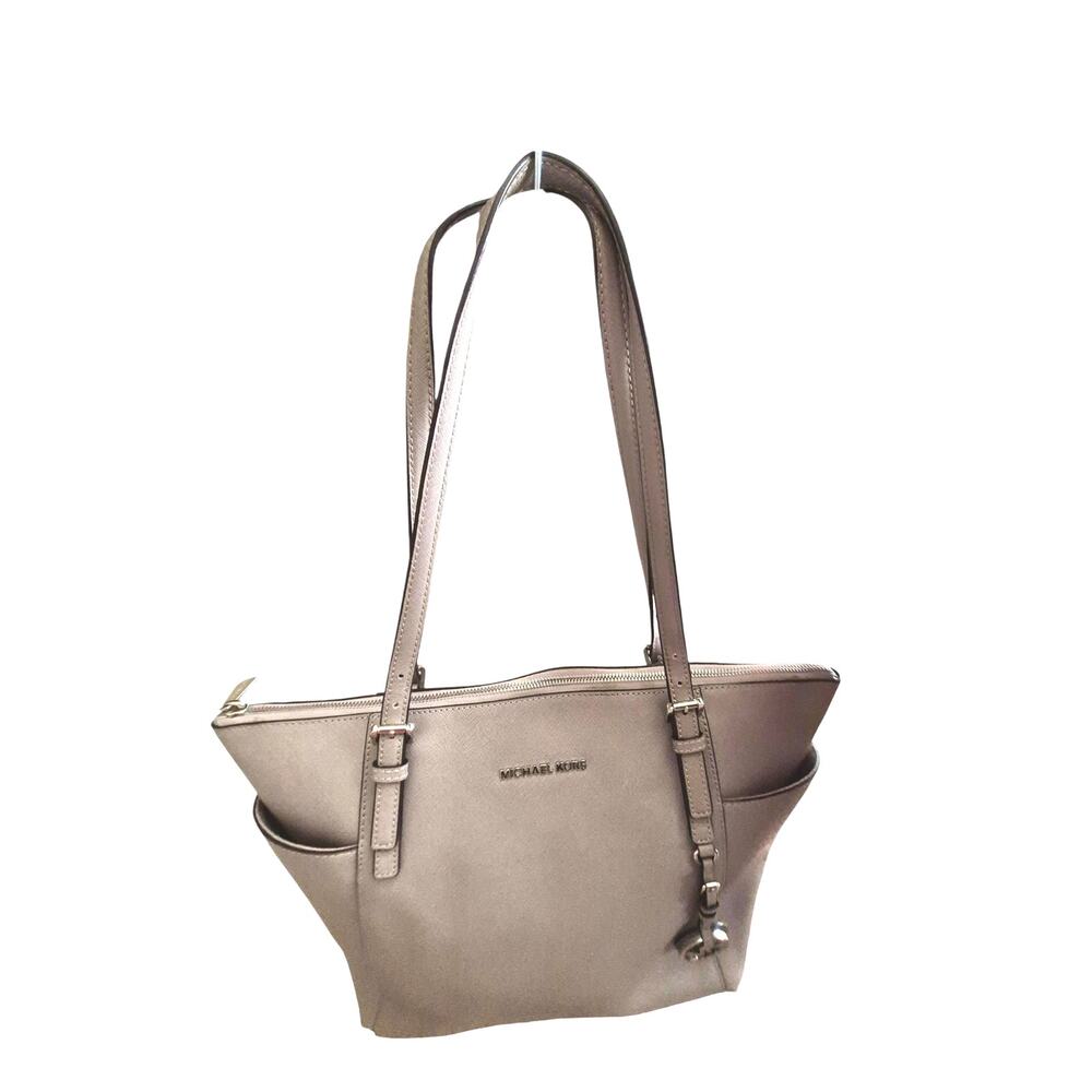 Michael Kors Jet Set Large Gray Saffiano‎ Leather Tote Silver Trim 30F4STTT9L